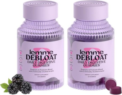 Picture of Lemme Debloat - Digestive & Gut Health Gummies with 2 Clinically Studied Probiotics & Prebiotic, Vegetarian, Gluten Free, Non GMO, BlackBerry Flavor (60 Count) (Pack of 2)