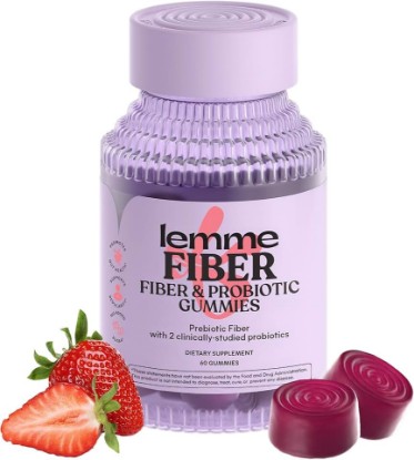 Picture of Lemme Fiber & Probiotic Gummies for Adults, Promotes Regularity & Digestive Health, No Sugar Added Strawberry Flavor, 4g Prebiotic Fiber & Clinically Studied Probiotic Strains, (60 Count)