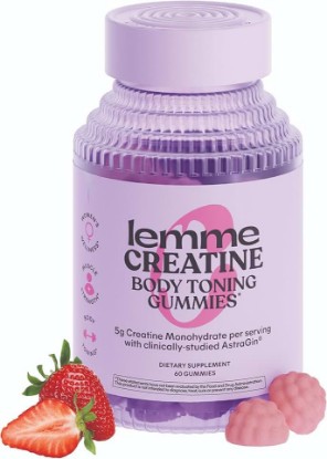 Picture of Lemme Creatine Monohydrate Gummies for Women and Men, 5g Dose to Support Lean Muscle, Strength, Recovery, Cognitive Health, w/Ginseng for Absorption, Sour Strawberry, NSF Certified, 60 Gummies