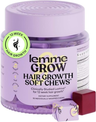 Picture of Lemme Grow Hair Growth Booster Soft Chews w/Vitamins for Women and Men with Clinically Studied Lustriva and Biotin, Promotes Thicker, Fuller, Stronger Hair, Mixed Berry, 30 Day Supply