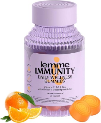 Picture of Lemme Immunity Postbiotic Gummies with Vitamin C, Vitamin D (2000 IU), Zinc, 10 Billion Postbiotic Cells, Astragalus for Immune Support - Vegetarian, Gluten Free, Sweet Orange (60 Count)