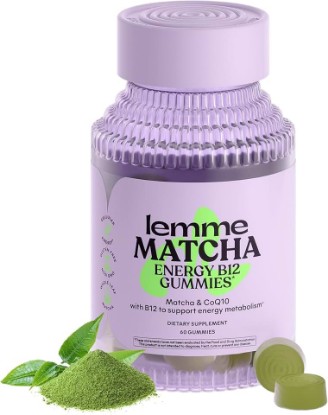 Picture of Lemme Matcha Superfood Energy Gummies with Organic Matcha Green Tea, Vitamin B12 and Antioxidant Coenzyme Q10 to Support Cellular Energy, Metabolism & Healthy Skin - Gluten Free, Non GMO (60 Count)