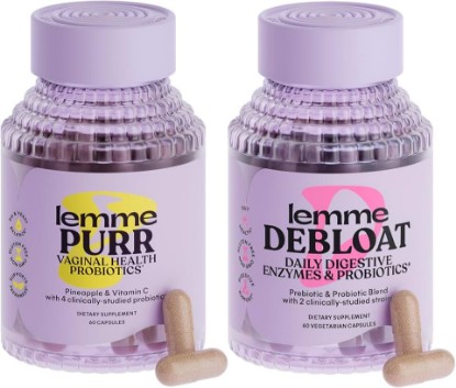 Picture of Lemme Purr & Debloat Capsule Bundle - Vaginal Health Supplement for Women, Debloat Capsules for Bloating & Gas Relief, Probiotics & Prebiotics - Gluten Free, Non-GMO - 60 Ct. Each