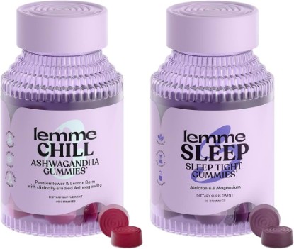 Picture of Lemme Chill & Sleep Bundle - Stress Relief Gummies with KSM-66 Ashwagandha & Deep Sleep Gummies with Melatonin and Magnesium to Fall Asleep Faster - Gluten-Free and Non-GMO (Variety Pack of 2)
