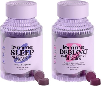 Picture of Lemme Sleep & Debloat Bundle - Sleep Gummies, a Drug-Free Nighttime Aid & Debloat Gummies for Digestive & Gut Health, Probiotics & Prebiotics - Gluten Free, Gelatin Free, Non-GMO - 60 Ct. Each