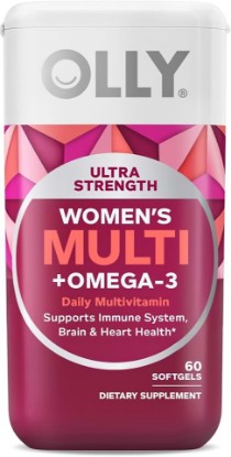 Picture of OLLY Ultra Strength Women's Multi Softgels, Overall Health and Immune Support, Omega-3s, Iron, Vitamins A, D, C, E, B12, Daily Multivitamin, 30 Day Supply - 60 Count