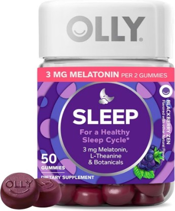 Picture of OLLY Restful Sleep Gummy Supplement with Melatonin & L-Theanine Chamomile, Blackberry Zen, 50 Gummies (25 Day Supply) Supports a Healthy Sleep Cycle* (Packaging May Vary)