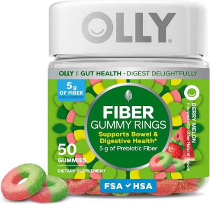 Picture of OLLY Fiber Gummy Rings, 5G Fos Prebiotic Fiber, Digestive Health Supplement,* Strawberry Watermelon Flavored, 25 Day Supply - 50 Count