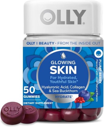 Picture of OLLY Glowing Skin Gummy, Hydrated & Youthful Skin,* Hyaluronic Acid, Collagen Peptides, Sea Buckthorn, Plump Berry Flavor, 25 Day Supply - 50 Count