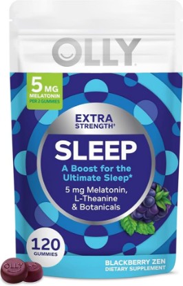 Picture of OLLY Extra Strength Sleep Gummy, Occasional Sleep Support Supplement*, 5 mg Melatonin, L-Theanine, BlackBerry Zen Flavor, 60 Day Supply - 120 Count (Packaging May Vary)