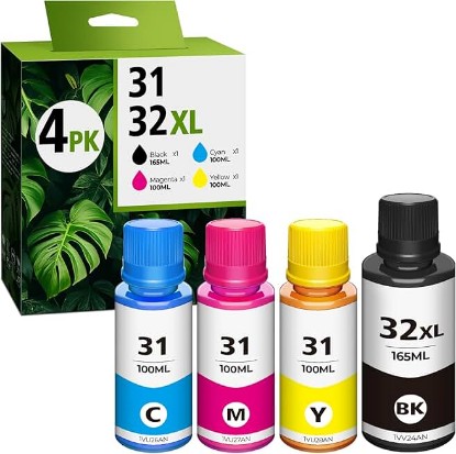 Picture of 31 32XL Black Ink Bottle Set for Smart Tank 5101 7602 6001 Ink Refill, Compatible with HP 31 Ink 32XL Black Ink Bottle for Smart Tank 5101 5000 5102 7301 7001 5103 Plus 651 551 570 455 450 Printer