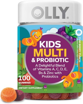 Picture of OLLY Kids Multivitamin & Probiotic Gummy, Digestive Support, Vitamins A, D, C, E, B, Zinc, Chewable Supplement, Berry Flavored, 50 Day Supply - 100 Count