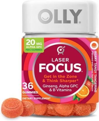 Picture of OLLY Laser Focus Gummy, Ginseng, Alpha GPC, B Vitamins, Berry Tangerine Flavor - 36 Count
