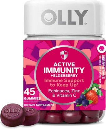 Picture of OLLY Active Immunity Gummy, Immune Support Supplement,* Elderberry, Zinc, Vitamin C, Berry Flavored, 15 Day Supply - 45 Count