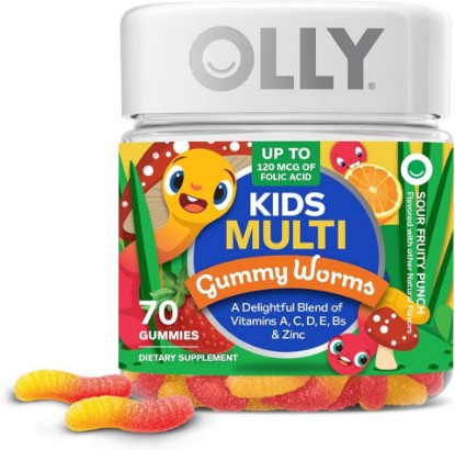 Picture of OLLY Kids Multivitamin Gummy, Overall Health and Immune Support,* Vitamins and Minerals A, C, D, E, Bs and Zinc, Kids Chewable Supplement, Sour Fruity Punch Flavored, 70 or 35 Day Supply - 70 Count