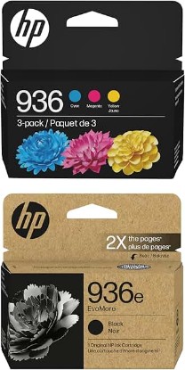 Picture of HP Original 936e Black EvoMore Ink / 936 Tri-Color Ink Cartridges (2-Pack) | Works with Printer Series: OfficeJet 9120, Pro 9100, Pro Wide Format 9700 | Carbon Neutral | C84QZLN