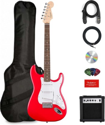 Picture of Fender Squier Stratocaster - Torino Red Bundle with Amplifier, Gig Bag, Strap, Instrument Cable, Picks, and Austin Bazaar Instructional DVD