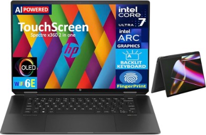 Picture of HP Spectre x360 AI Powered 2-in-1 Laptop 16.0" Touchscreen OLED 2.8K Display (Intel Ultra 7-155H, 32GB LPDDR5X, 1TB PCIe SSD, Backlit KB, Fingerprint, 2 Thunderbolt 4, Win 11 Pro) (Renewed) Global Recycled Standard