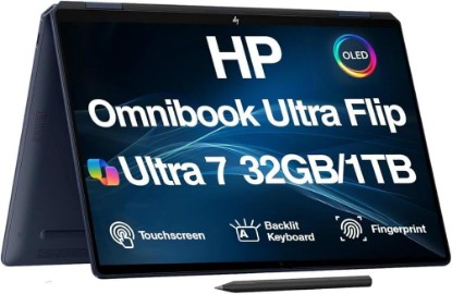 Picture of HP Omnibook Ultra Flip (Next Gen Spectre x360) 2-in-1 Laptop 14.0" Touchscreen OLED 3K Display (Intel Ultra 7-258V, 32GB LPDDR5X, 1TB PCIe SSD, Active Pen, Backlit KB, Fingerprint, Win 11 Pro) Global Recycled Standard
