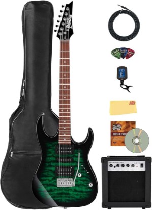 Picture of Ibanez GRX70QA RG Gio Electric Guitar - Transparent Emerald Burst Bundle with Amplifer, Gig Bag, Tuner, Instrument Cable, Picks, Austin Bazaar Instructional DVD, and Polishing Cloth