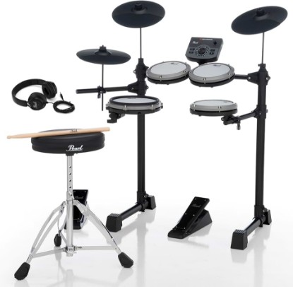 Picture of Pearl ERS1000 eRoadshow Electronic Drum Set, Complete Kit with Four Quiet Mesh Pads, Two Pedal Controllers, Cymbal Pads, Throne, Drum Rack, Headphones, and Sticks