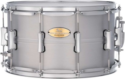 Picture of Pearl Primal Snare Collective 14"x8" Aluminum Snare Drum with Beaded 1mm Shell, Brushed Finish, 2.3mm Triple-Flanged Hoops, Dual Tension lugs, and deluxe strainer.