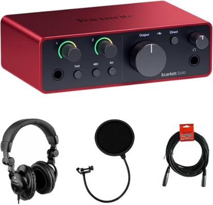 Picture of Focusrite Scarlett Solo USB-C Audio Interface (4th Gen) Bundle with Polsen HPC-A30 Studio Monitor Headphones, Pop Filter and XLR- XLR Cable