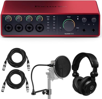 Picture of Focusrite Scarlett 18i16 4th Gen USB Audio Interface with Software Suite, Bundle with TAPH100 Monitor Headphones, Pop Filter, 2x 15' XLR Male to Female Cable
