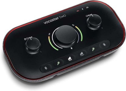 Picture of Focusrite Vocaster Two — Podcasting Interface for Recording Host and Guest. 2 Mic Inputs and Headphone Outputs, with Auto Gain, Enhance, and Mute. Small, Lightweight, and Powered by Computer