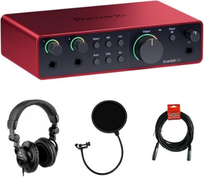 Picture of Focusrite Scarlett 2i2 USB-C Audio Interface (4th Gen) Bundle with Polsen HPC-A30 Studio Monitor Headphones, Pop Filter and XLR- XLR Cable