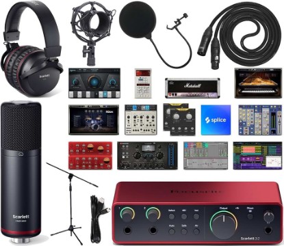 Picture of Focusrite Scarlett 2i2 4th Gen USB-C Audio Interface Recording Bundle with CM25 MkIII Condenser Mic, SH-450 Headphones, Pop Filter, Shock Mount, Stand, XLR Cable & Software Pack
