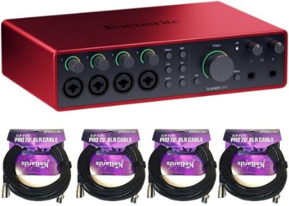 Picture of Focusrite Scarlett 18i16 USB-C Audio/MIDI Interface (4th Generation) Bundle with Kellards XLR-P20T Pro 20 ft XLR Microphone Cable Mixers, Recording Studios, and Podcasts - Black (4 Pack)