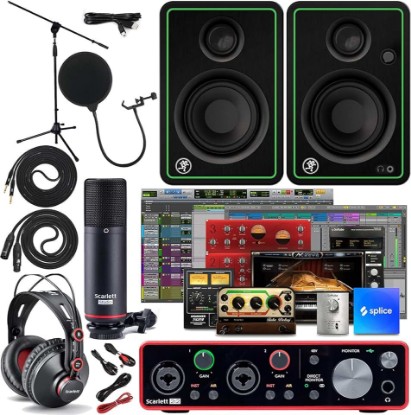 Picture of Focusrite Scarlett 2i2 Studio 3rd Gen USB Audio Interface and Recording Bundle with Monitors, Boom Microphone Stand, Microphone Cable, Pop Filter and Interconnect Cable (6 Items)