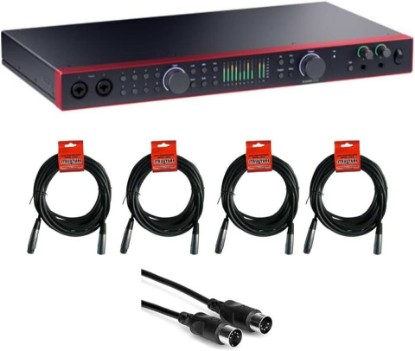 Picture of Focusrite Scarlett 18i20 USB-C Audio/MIDI Interface (4th Generation) Bundle with XLR- XLR Cable (4 Pack), Hosa Mid-310 Black 10 ft. Midi cable (2 Pack)
