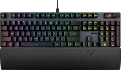 Picture of ASUS ROG Strix Scope II Gaming Keyboard, pre-lubed ROG RX Red Linear Optical switches, Sound-dampening Foam, PBT doubleshot keycaps, Streaming hotkeys, Multi-Function Controls, Wrist Rest