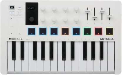 Picture of Arturia MiniLab 3 - Universal MIDI Controller for Music Production, with All-in-One Software Package - 25 Keys, 8 Multi-Color Pads - White