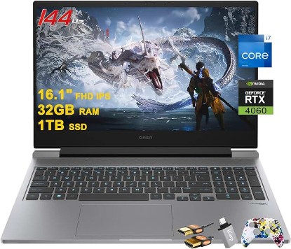 Picture of HP Omen 16 Gaming Laptop 16.1" FHD IPS 144Hz Intel 16-core i7-14650HX (>i9-13900HX) 32GB RAM 1TB SSD GeForce RTX 4060 RGB Backlit Thunderbolt FHD Privacy Camera Fast Charge Win11 w/ICP Accessory